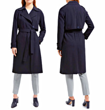 THEORY Perfect Raglan Trench Coat in Deep Navy Modern Crepe 45" Long sz M 625