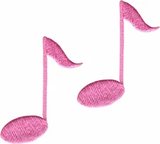 Patch 2 Pack - Music Notes Pink Eighth 1/8 Quaver Sheet 1.75" Iron On #51148 New