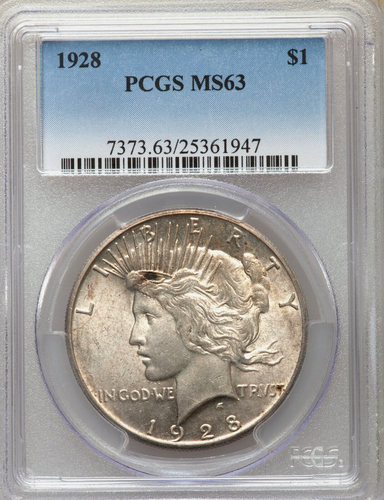 1928 $1 PCGS MS 63 ~ BETTER DATE SILVER PEACE DOLLAR