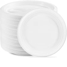 400 PCS White Plastic Round 9 Inch Plastic Plates Premium Quality Light Weigh...