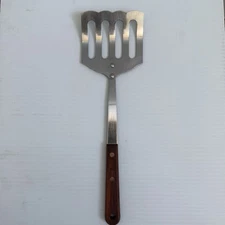 Robinson Knife Co Stainless Slotted Curved Spatula Wood Handle USA 