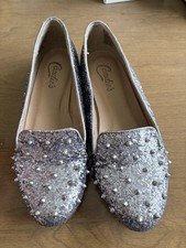 CANDIES SILVER STUDDED GLITTERED BALLET FLATS LADIES SIZE 6.5 M