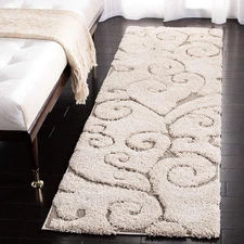 Florida Shag Collection Runner Rug - 2'3" X 7', Cream & Beige, Scroll Design, No