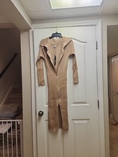 Tan Long Sleeve Bodycon Dress With A Zipper Down The Front