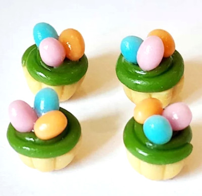 10 Dollhouse Miniature Easter Egg Cupcakes *Doll Food Barbi Decor Cake Decor Lot