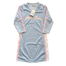 Vintage Paco Jeans Dress Womens Sz M Light Blue Mesh Jersey 3/4 Sleeve Logo Y2K