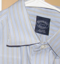 BROOKS BROTHERS Dress Shirt 16 34/35 Blue Yellow Stripe Non Iron