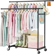 Abiglifty Double Rods Clothes Rack for Hanging Clothes Clothing Rack with Wheels