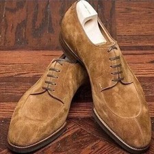 Handmade Brown Suede Leather Oxford Dress Office Formal lace up Shoes For Men
