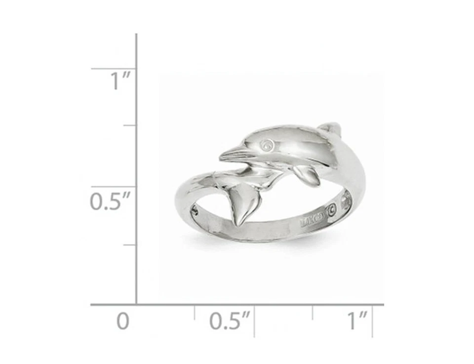 Anillo de delfín pulido de oro blanco de 14K para dama Foto 2 de 4