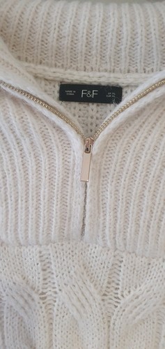 BIG COMFY IVORY F&F CABLE KNIT SOFT LONGLINE JUMPER SIZE 20 22 24 QUART GOLD ZIP - Picture 9 of 11
