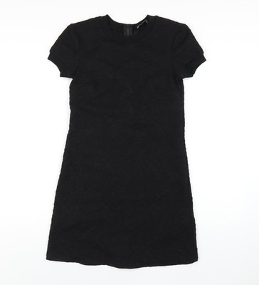 Zara Damen Schwarz Polyester A-Linie Größe XS Rundhals Reißverschluss
