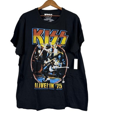 KISS Alive In 75 Graphic T-Shirt Mens XL Black Short Sleeve Rock Band Tee New