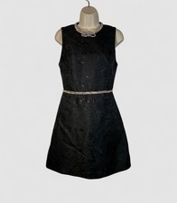 Alice + Olivia Women's Black Brocade Embellished Crewneck Ellis Dress Size 0