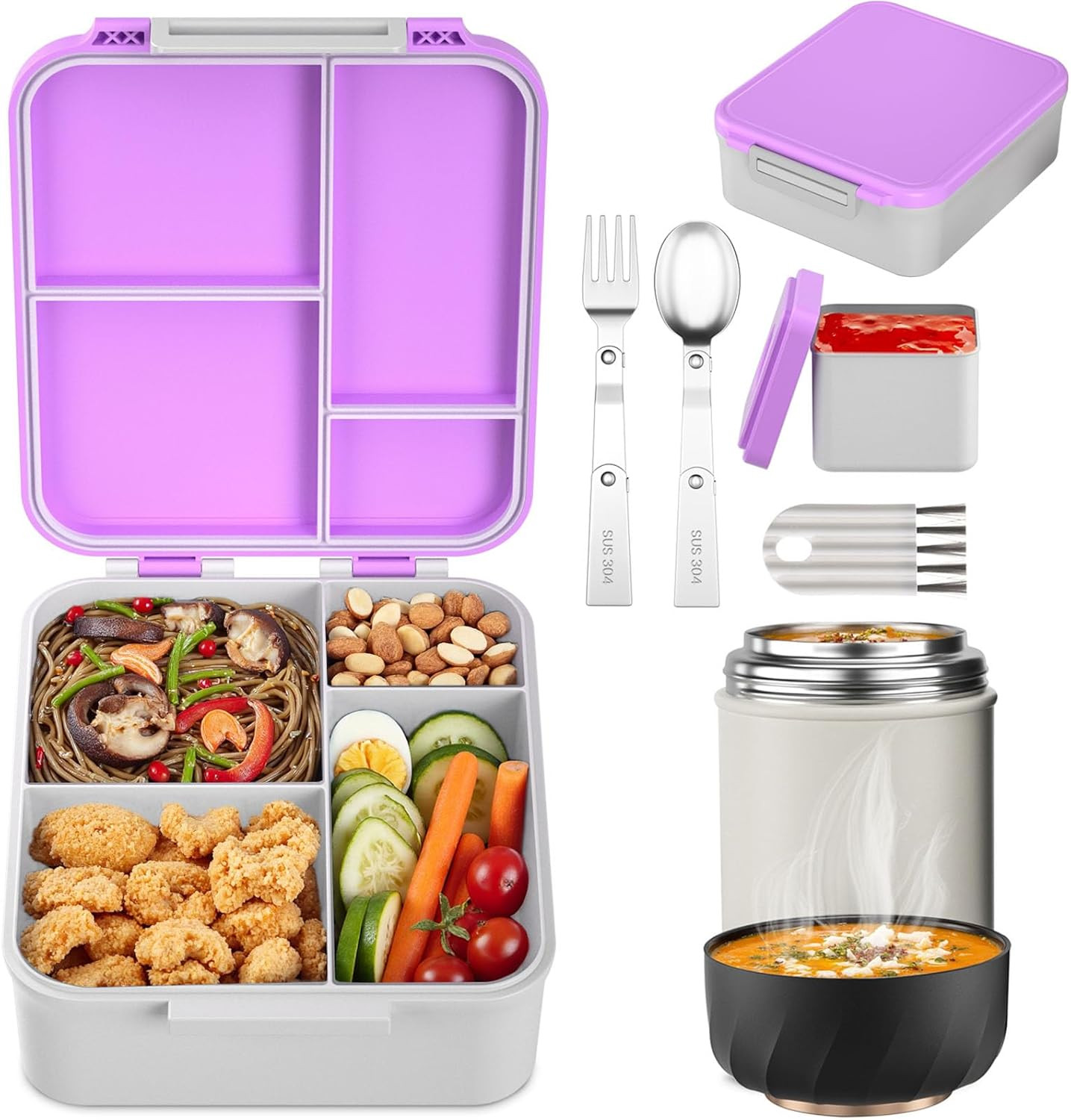 Set With 17oz Soup Thermo, Lunch Box For Kids With Folding F