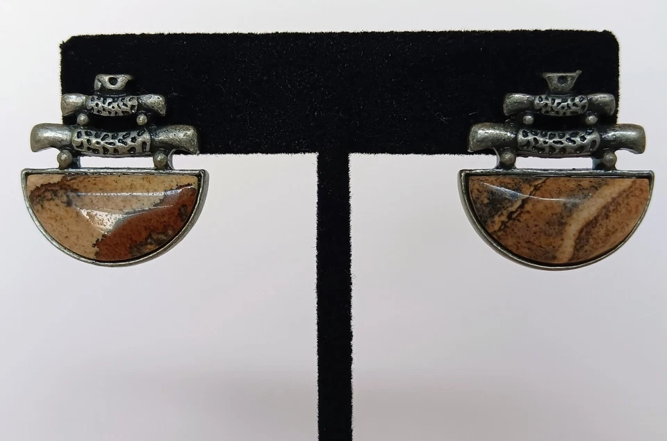 Pendientes postes asiáticos de jaspe con cuadro natural de 1 pulgada Foto 2 de 4