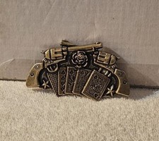 PISTOL GUN POKER CARDS FLUSH SPADES STAR COWBOY RODEO WESTERN BELT BUCKLE 2G