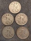 Liberty Walking Half Dollars-lot of 5-bidding starting at half melt value