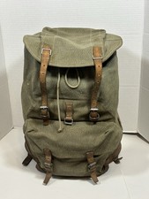 Vintage Swiss Army Backpack Military Salt & Pepper Canvas & Leather Rucksack