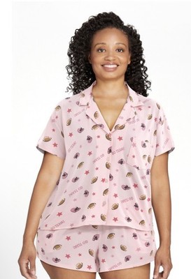 WAY TO CELEBRATE Womens PJ Shorts Set Size Large 12-14 FOOTBALL theme Pink New