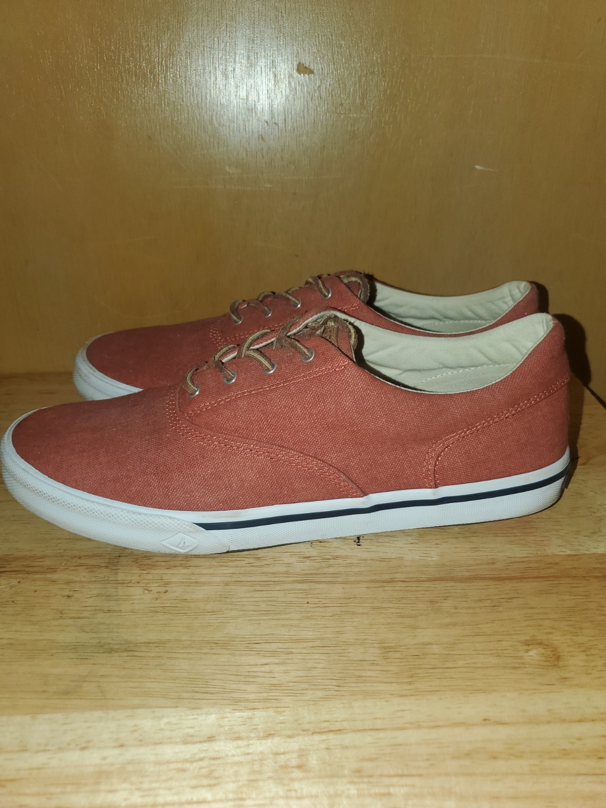 SAOLA Scarpe da barca uomo Sperry Top Sider rosse in tela stringate 11 suola gomma