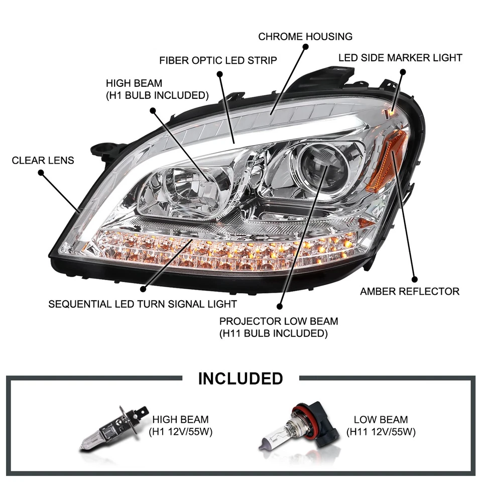 Fits 2006-2008 Benz W164 ML350 ML500 Projector Headlights LED Sequential Signal Foto 3 de 4