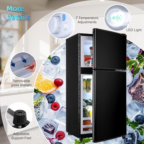 Mini Fridge with Freezer. Double-Door Mini Refrigerator with 7 4.0 Cu. Ft Black