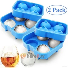 2PK 4 Ice Maker Large Cube Round Tray Molds Whiskey Ball Cocktails Silicone Big