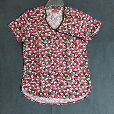 Dickies Scrub Top Womens XS Multicolor Floral Short Sleeve Shirt Nurse Med Tech