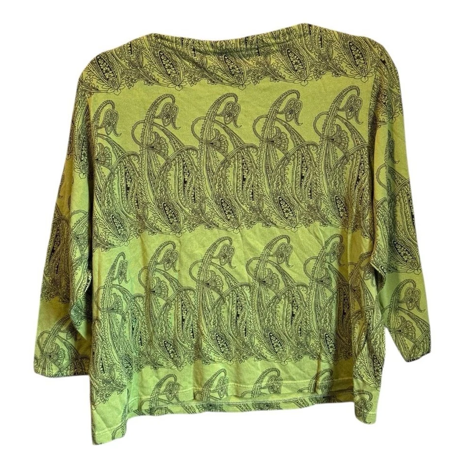Lynn Ritchie Green Paisley Silk Blend Top 3/4 Sleeve XL - Image 3 of 3