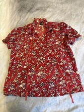 SHEIN Women s Red Floral Ruffle V-Neck Tie Fr...