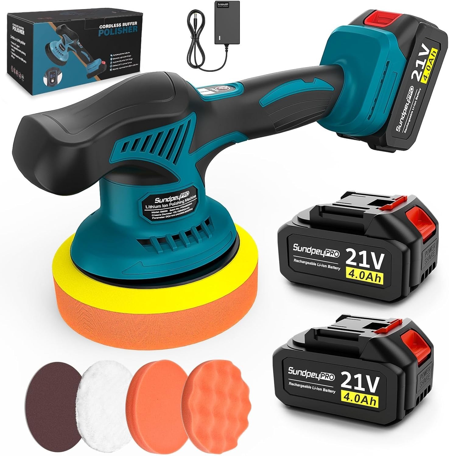Lucidatrice Auto a Batteria 21V Rotorbitale 6 Pollici - Kit 2 Batterie