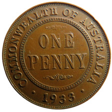 1933 King George V Australia One Penny Coin