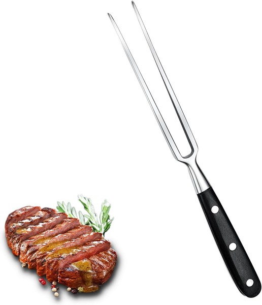 Fleischgabel Edelstahl 30Cm Tranchiergabel Mit Holzgriff 16Cm KlingenläNge-image
