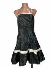 Vtg Jessica McClintock Gunne Sax Sz 9-10 Black/ White Satin Strapless Fairy Goth
