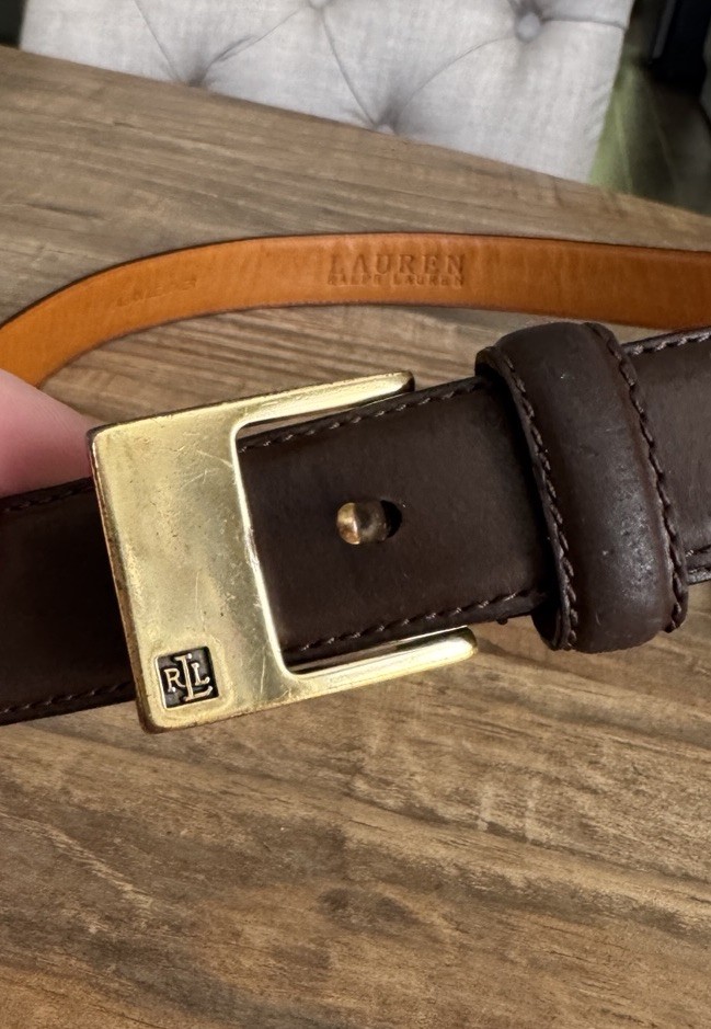 Vtg Lauren Ralph Lauren Brown Italian Leather Belt Brass Buckle L / 32" Womens thumbnail 2