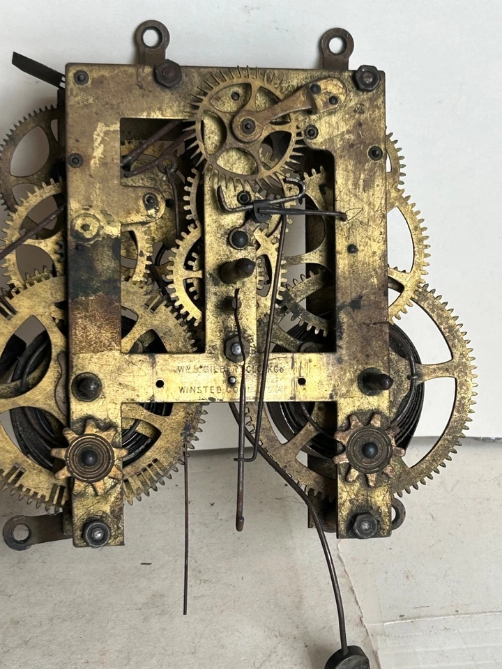 2  WM. GILBERT 7 DAY KEY WIND CLOCK MOVEMENTS, OLD, ORIGINAL, BOTH SEEM COMPLETE - Image 2 of 4