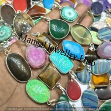 Glass & Mix Gemstone 925 Sterling Silver Plated Pendants Handmade Jewellery Lot