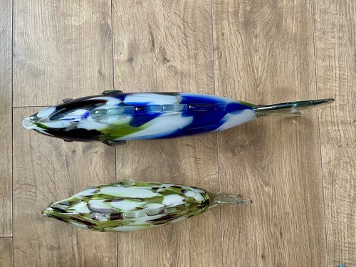 Two Murano Style Hand Blown Multicoloured Glass Fish Ornament Romanian Art - Picture 3 of 7