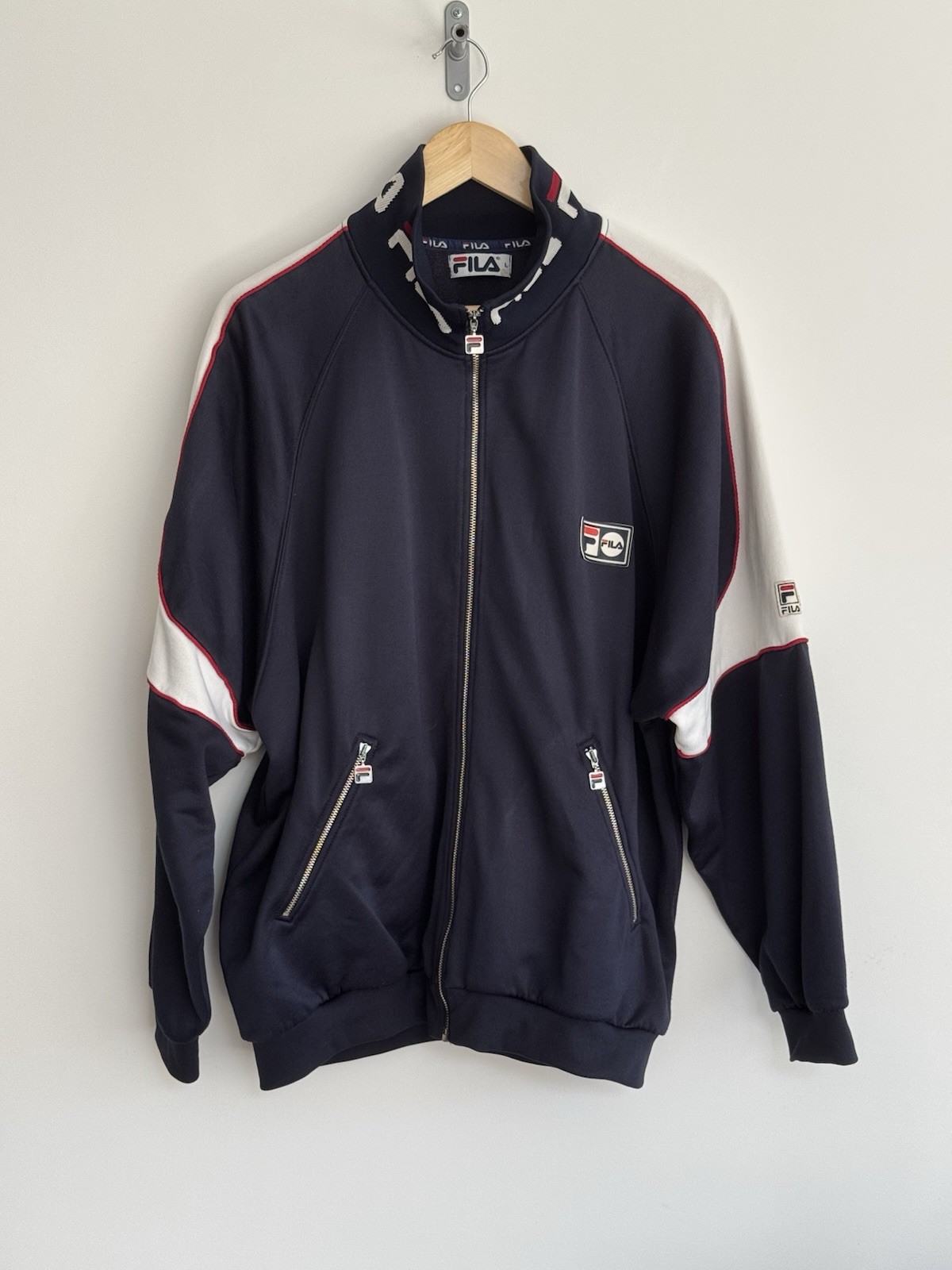 Tuta Fila Track Top anni 80 classica vintage giacca zip blu navy bianca grande