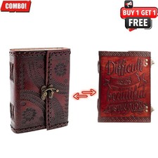 Vintage Handmade Leather Journal 7x5"   Locking Diary Notebook, 200 Pages  B1G1
