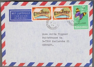 MayfairStamps Tanzania 1979 Pair Game Lodges Peramiho to Karlsruhe Germany Air M