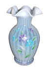 Vtg Fenton Ruffled White Opalescent Floral Vase/Hand Painted By Frederick! 8.5"T