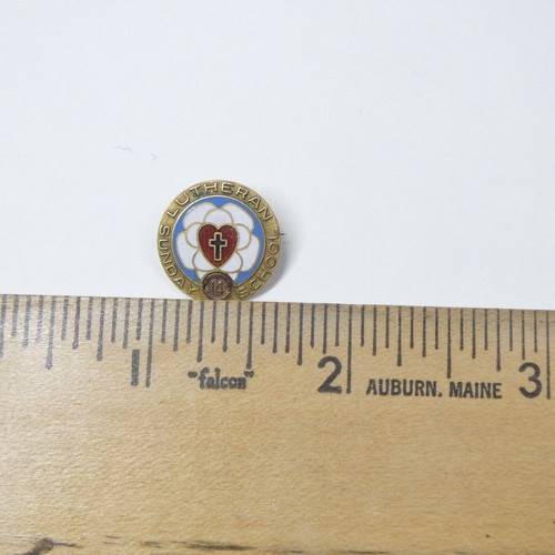 Lutheran Sunday School 14 Years Church Pin 1/10 10K Gold Filled Enamel Vintage - Picture 5 of 5