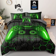 Gamer Bedding Set, 5 Piece Twin Size, Green, for Boys Girls Kids Teens, Video...