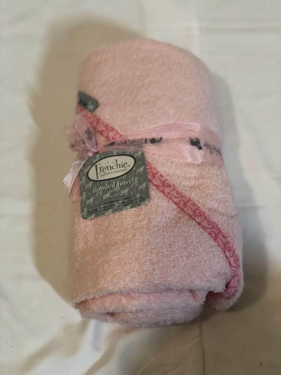 Frenchie Hooded Pink Baby Towel 100% Soft Cotton 40 in X 30 In