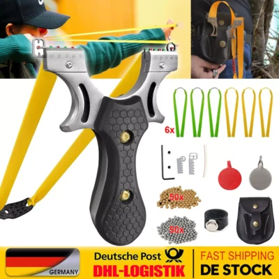 MARKENLOS Profi Steinschleuder Set Zwille Sportschleuder Schleuder Jagd mit 100 Stahlkugel
