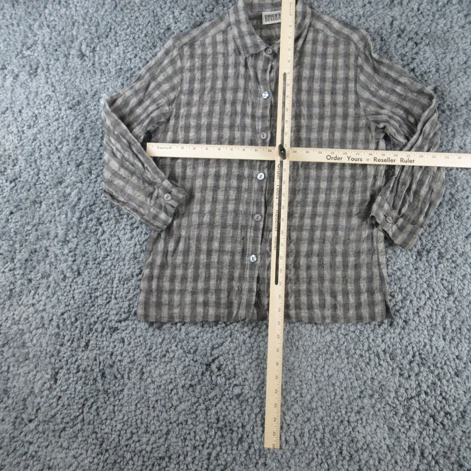 Chico's Jacket Womens 1 Gray Black Striped Linen Long Sleeve Button Up - Image 3 of 4