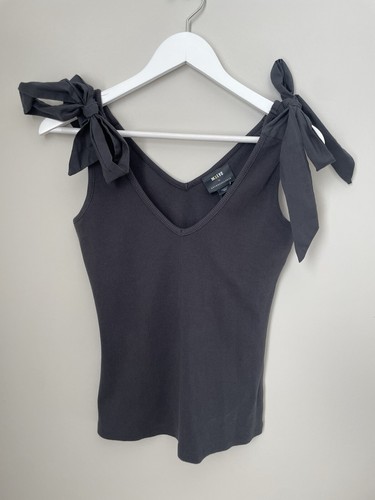 NWT - Maeve Anthropologie Bow Tie Tank Blouse Top Black Size Small Girly V-Neck - Picture 3 of 8