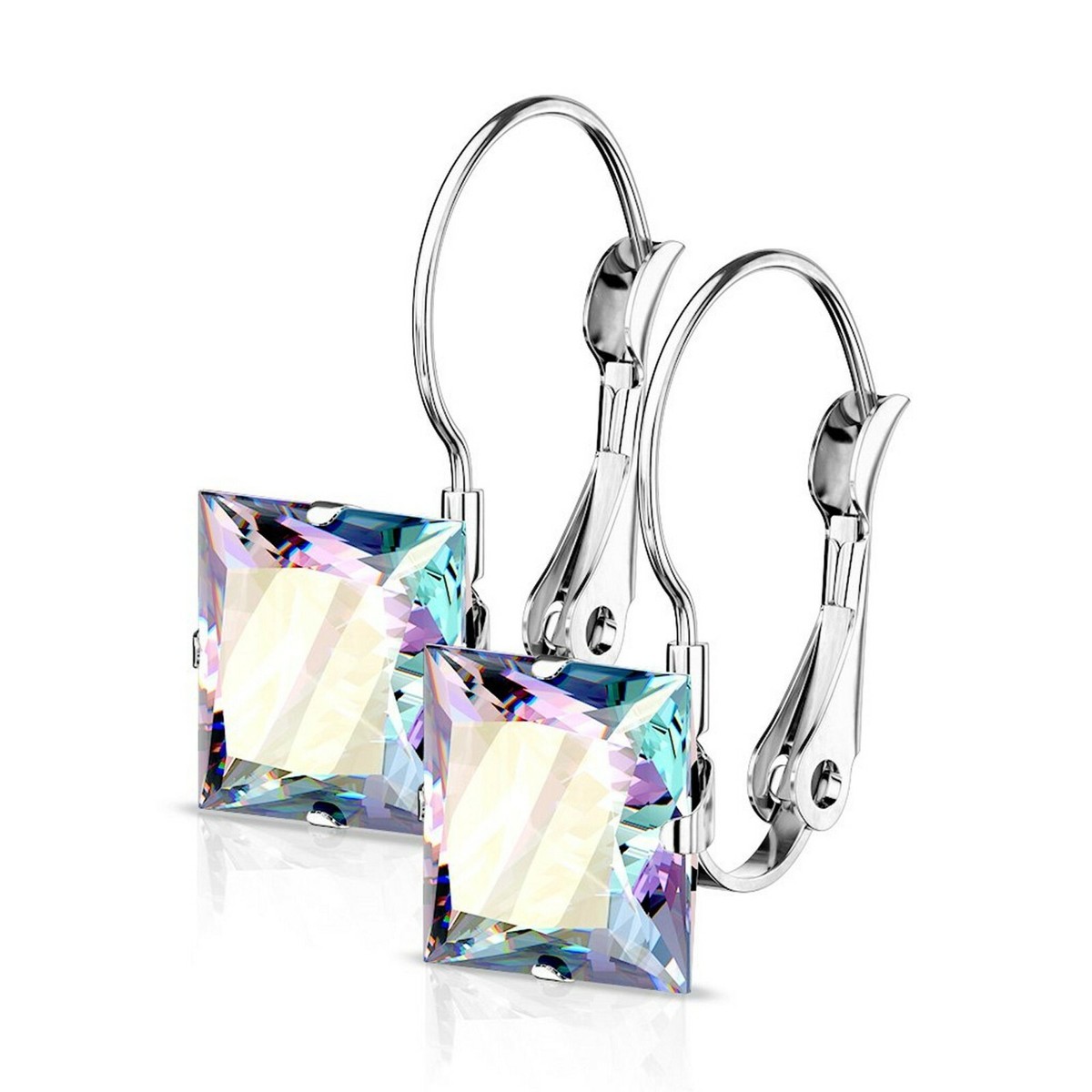 Rainbow Cubic Zirconia Drop Earrings Hypoallergenic Surgical